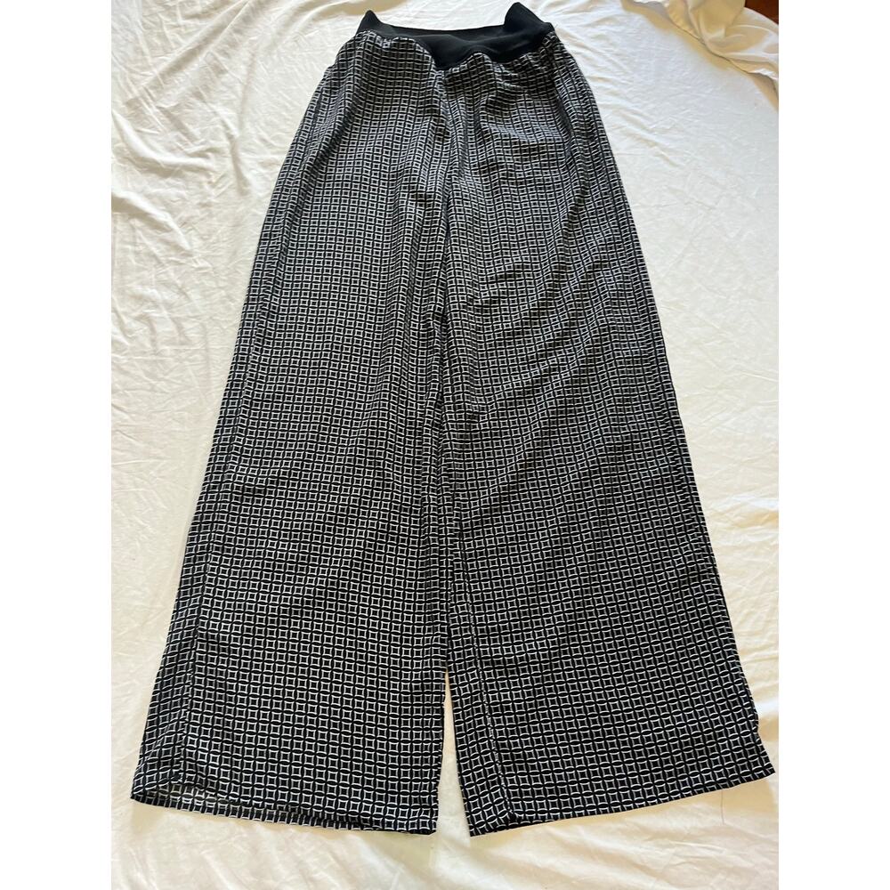 Adrienne Vittadini wide leg palazzo pants geometric  small elastic waistband